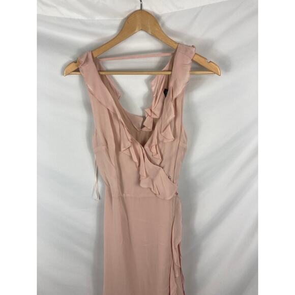 NWT Topshop Ruffle Light Pink Flowy True Wrap Dress V Neck Size 4 - Picture 3 of 5
